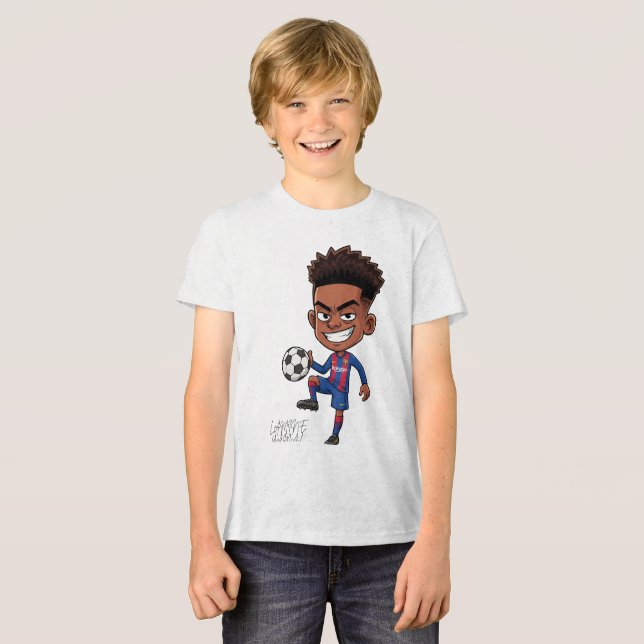 Lamine Yamal - Barças aufstrebender Star Cartoon T Tri-Blend Shirt (Vorderseite voll)