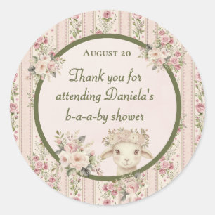 Lamm Blush Rosa Rosen Mädchen Baby Shower Willkomm Runder Aufkleber