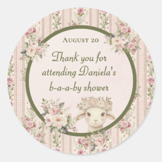 Lamm Blush Rosa Rosen Mädchen Baby Shower Willkomm Runder Aufkleber