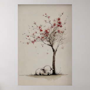 Lamm ein blühender Baum Druckbare Kunst, Minimalis Poster