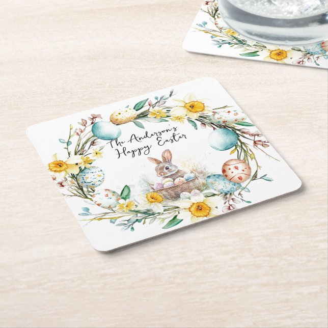 Lamm mit Crosss-I-Eiern und blumengeschmückten Ost Rechteckiger Pappuntersetzer (angewinkelt)