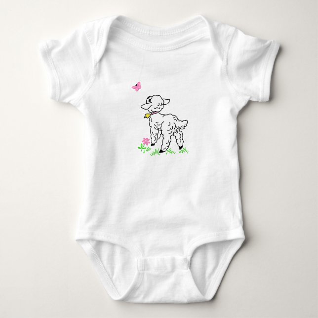 Lamm mit rosa Schmetterling Baby Strampler (Vorderseite)