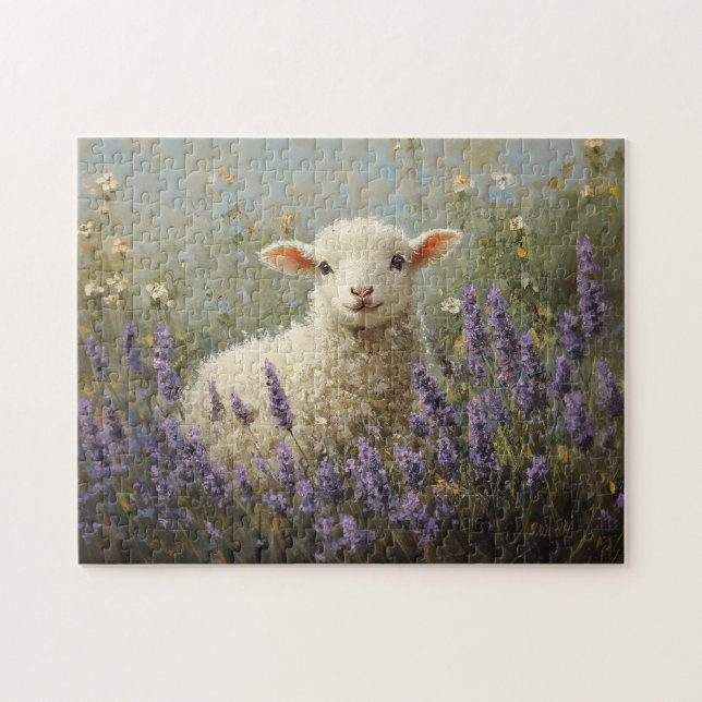 Lamm- und Lavendelgemälde Puzzle (Horizontal)