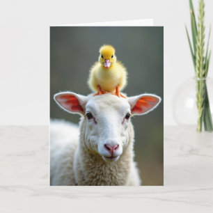 Lamm und Vogel Freunde für immer Karte
