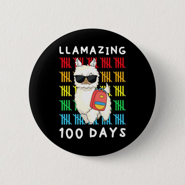 Lamming 100 Days of School Kids Llama Lehrer 10 Button (Vorderseite)