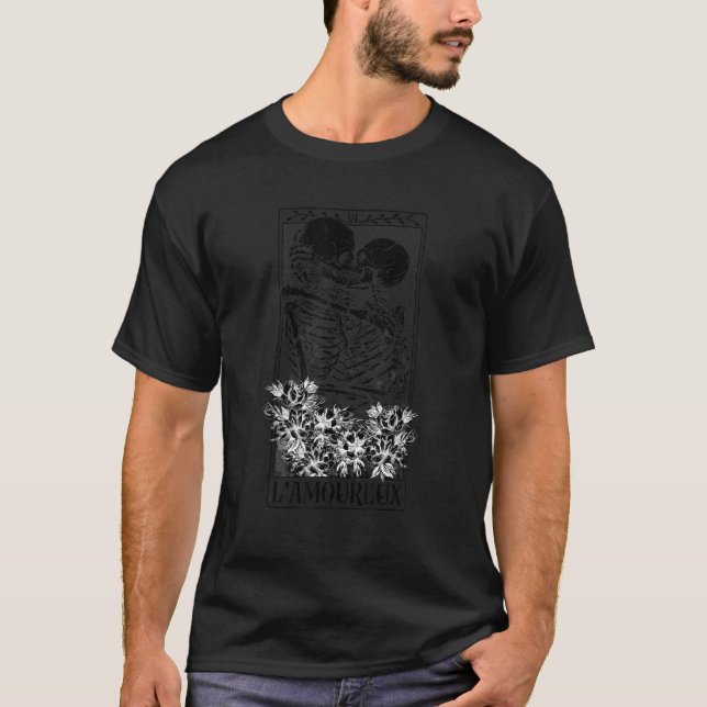 L'amoureux Tarot Card Skelett Kissing Aesthesie T-Shirt (Vorderseite)