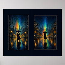 Lampenbeleuchtete Regen-Nacht-Romantik-Duo