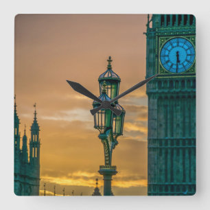 Lamppost und die Wand mit Big Ben Quadratische Wanduhr