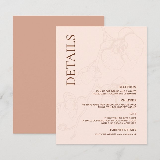 LANA Modern Latté Orchid Wedding Details Card Begleitkarte (Vorne/Hinten)