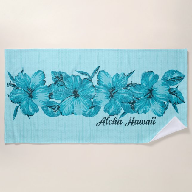 Lanai Distressed Hawaiian Hibiskus - Aqua Bue Strandtuch (Vorderseite)