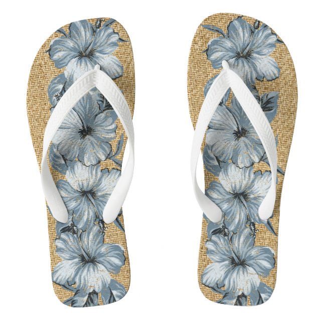 Lanai Distressed Hawaiian Hibiskus - Blau Flip Flops (Fußbett)
