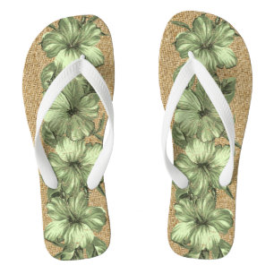 Lanai Distressed Hawaiian Hibiskus - Green Flip Flops