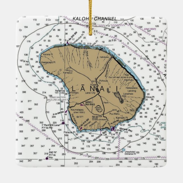 Lanai Hawaii Nautical Chart Keramikornament (Rückseite)