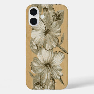 Lanai Hawaiian Hibiscus Faux Wood Taupe iPhone 16 Plus Hülle