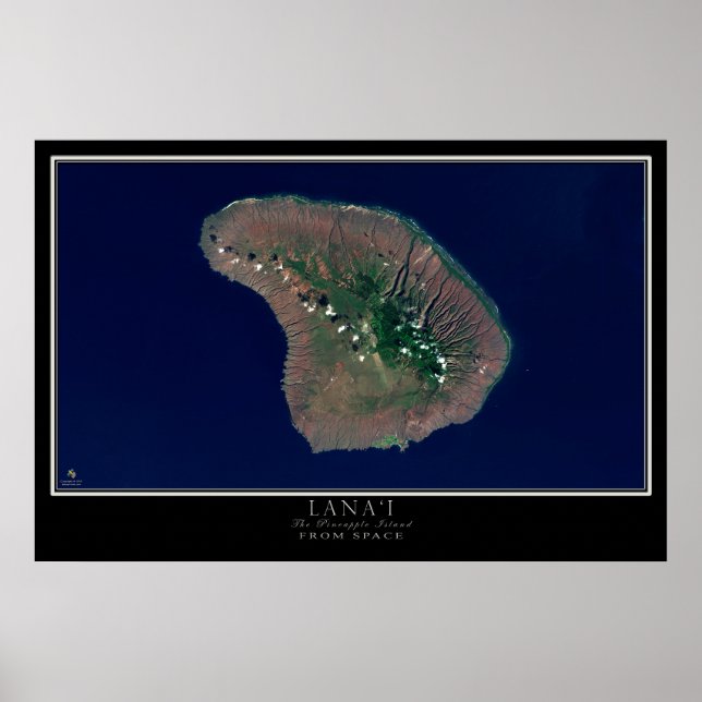 Lanai Island Hawaii Satellite Poster Karte (Vorne)