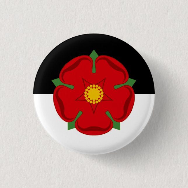 Lancashire Abzeichen - Rose auf Schwarz und Weiß Button (Vorderseite)
