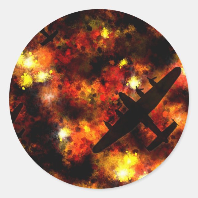 Lancaster Bomber Night Raid Runder Aufkleber (Vorderseite)