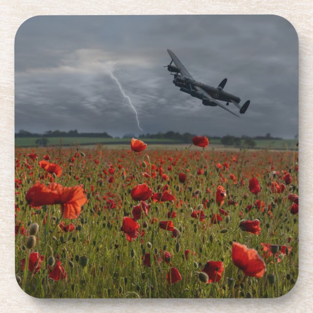Lancaster Bomber über einem Mohnfeld Getränkeuntersetzer (Vorderseite)