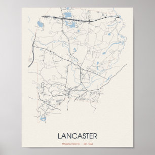 Lancaster Massachusetts Straßenkarte Poster