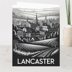 Lancaster Pennsylvania Skyline Schwarz Weiß Holzsc Karte