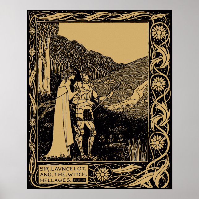 Lancelot und Hellawa von Aubrey Beardsley Poster (Vorne)