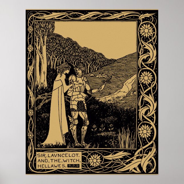 Lancelot und Hellawa von Aubrey Beardsley Poster (Vorne)