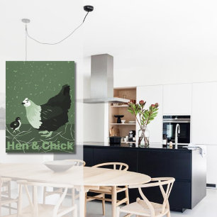 Land Animal Mother Hen & Chick Geflügel Küche Leinwanddruck