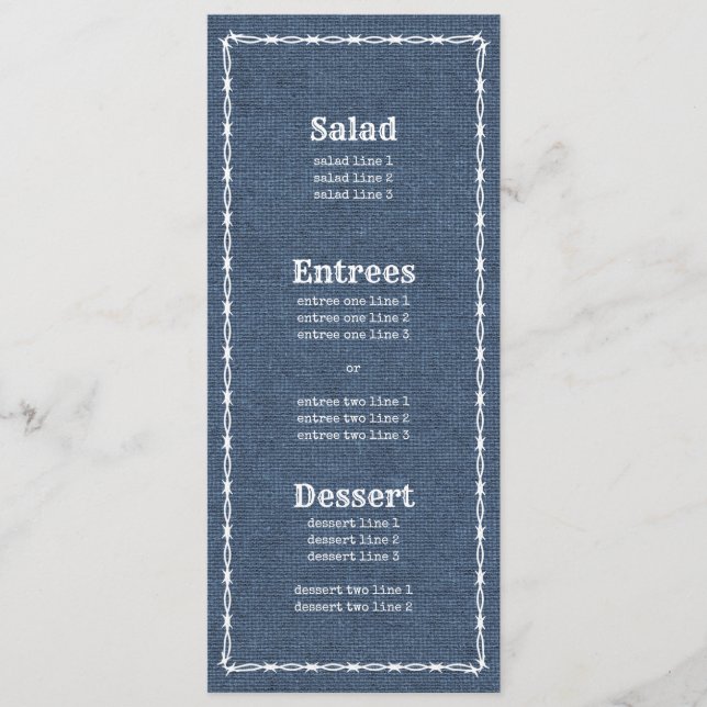 Land Blue Denim und Barb Wire 2 Menükarte (Vorderseite)