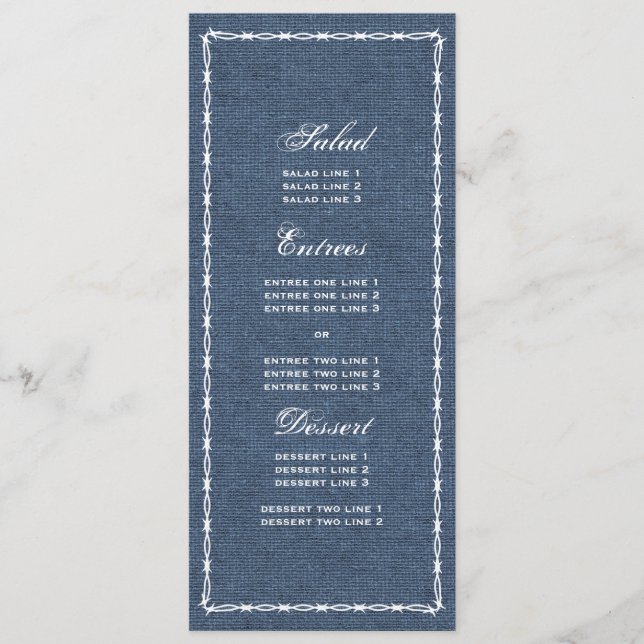 Land Blue Denim und Barb Wire Menükarte (Vorderseite)