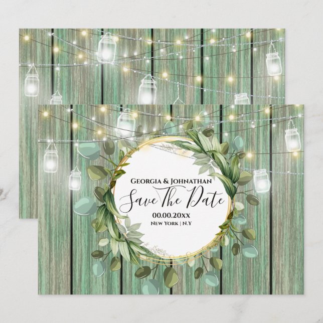 Land Blume Holz Maurer Glas Lichter Strand Save The Date (Vorne/Hinten)
