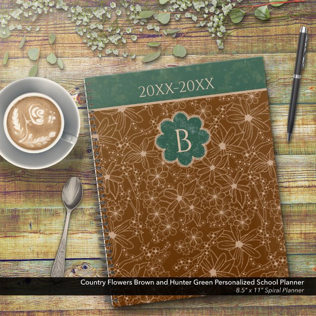 Land Blume Rustikal braun Personalisiert Planer (Country Flowers Brown and Green Personalized School Planner: Customize the Date and Monogram)