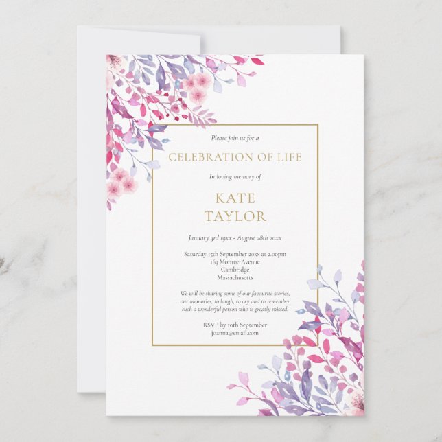 Land Blumenbeerdigung Feier des Lebens Einladung (Vorderseite)