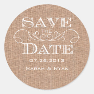 Land Burlap Print Save the Date Aufkleber
