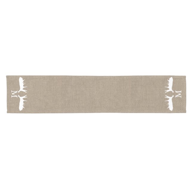 Land Burlap White Elche Antler Mit Monogramm Kurzer Tischläufer (Horizontal)