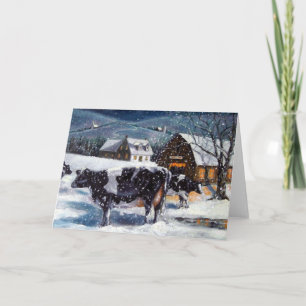 LAND CHRISTMAS: Holstein COWS: SCHNEE NACHT Feiertagskarte