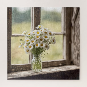 Land-Daisy-Sträußchen im Fenster Puzzle