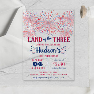 Land der Drei! 4. Juli 3. Geburtstag Party Acryleinladungen