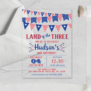 Land der Drei! 4. Juli 3. Geburtstag Party Acryleinladungen