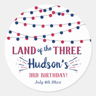 Land der Drei! 4. Juli 3. Geburtstag Party Runder Aufkleber