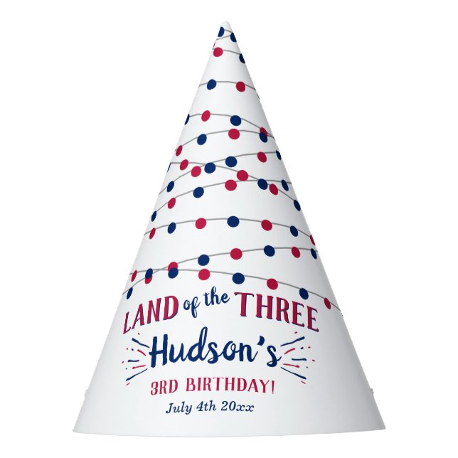 Land der Drei! 4. Juli 3. Geburtstag Partyhütchen (Vorderseite)