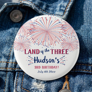 Land der Drei! 4. Juli 3. Geburtstagsfeier Button