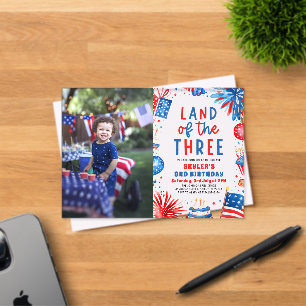 Land der drei patriotischen 4. Juli 3. Geburtstag Acryleinladungen
