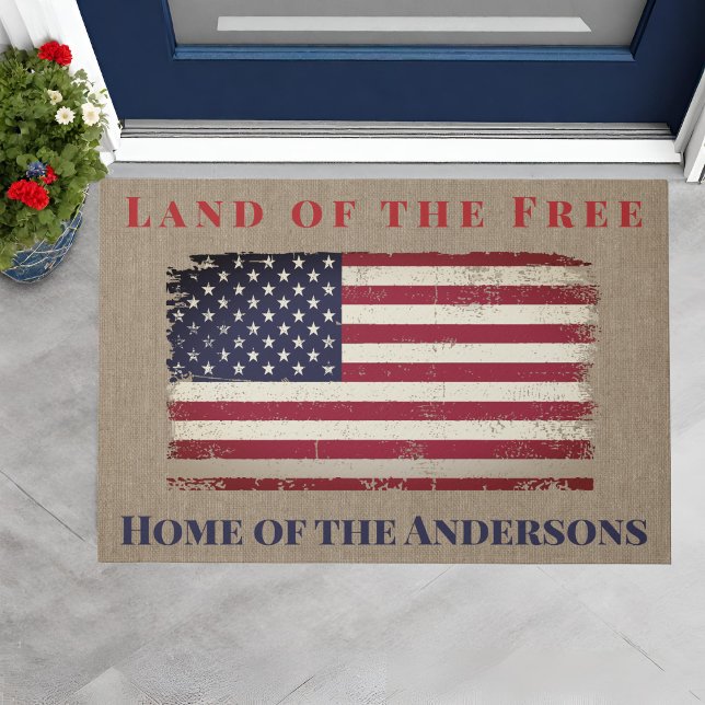 Land der Freien Amerikanischen Flagge Personalisie Fußmatte (Land of the Free American Flag Personalized Doormat. Just addd your family name!)