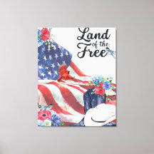 Land der freien Aquarell-Flagge/Hut/Stiefel/Blumen