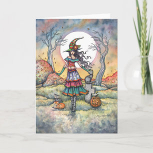 Land der Katzen Halloween Hexen Fantasy Art Karte