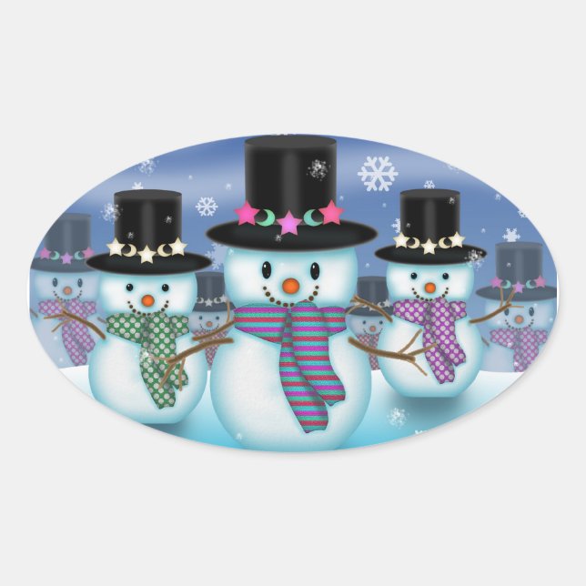 Land der Schneemänner Weihnachtskleber Ovaler Aufkleber (Vorderseite)