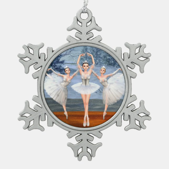 Land der Schneetänze Ballerinas Schneeflocken Zinn-Ornament (Vorderseite)
