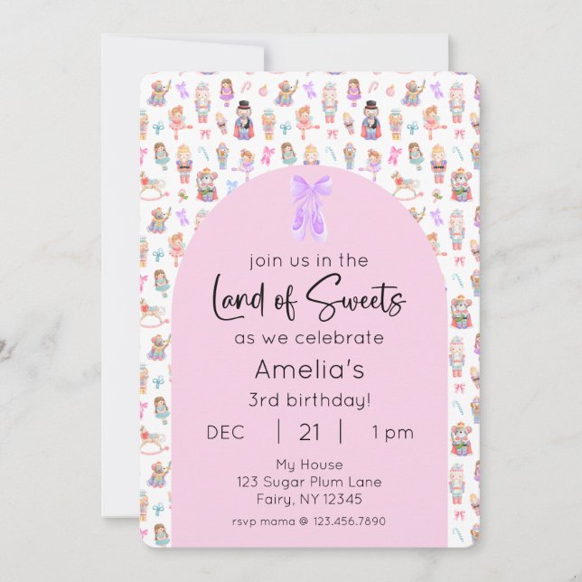 Land der Süßigkeiten Nutcracker Geburtstag Foto Einladung (Vorderseite)