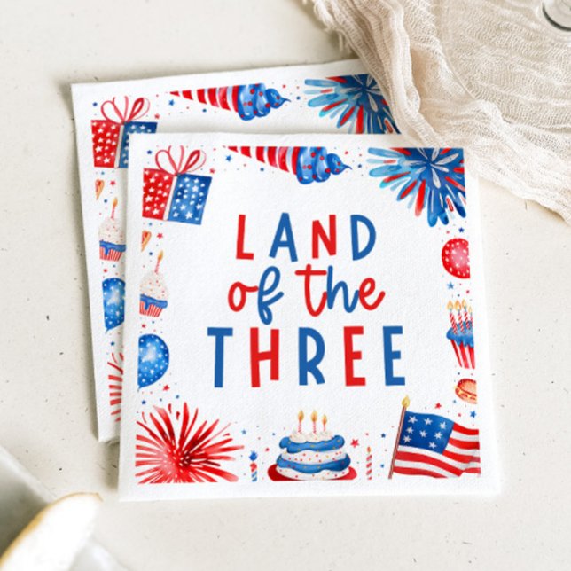 Land des 34. Juli 3. Geburtstag Party Serviette (Land Of The Three 4th of July 3rd Birthday Party Paper Dinner Napkins)