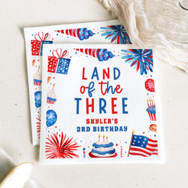 Land des 34. Juli 3. Geburtstag Party Serviette (Land Of The Three 4th of July 3rd Birthday Party Paper Dinner Napkins)